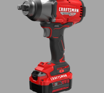 CRAFTSMAN V20 RP Impact Wrench, Cordless, Brushless, High Torque, 1/2 Inch, 4Ah Battery and Charger Included (CMCF940M1)