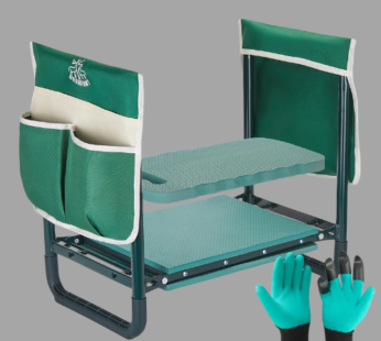 DEERFAMY Garden Stool 10.2″ Width, Garden Kneeler and Seat Load Cap 350 lbs, Heavy Duty Gardening Stool with Extra Kneeling Pad, 2 Tool Pouches, Claw Gloves, Gift for Women Seniors, Green