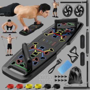 Push Up Board,Home Gym,Portable Exercise Equipment,Pilates Bar & 20 Fitness Accessories with Resistance Bands & Ab Roller Wheel,Full Body Workout at Home.