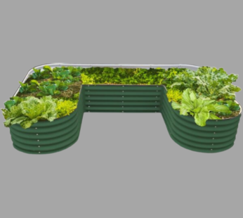 17″ Tall U-Shape Raised Garden Bed Metal Raised Planter Bed for Vegetables Flowers Ground Planter Box, Standard Size, British Green