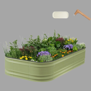 Vego garden 17" Tall 10 in 1 Novel Modular Raised Garden Bed Kit, Metal Planter Box for Vegetables Flowers Herbs, Included 2 in 1 Wrench & Magnetic Plant Tags, Olive Green