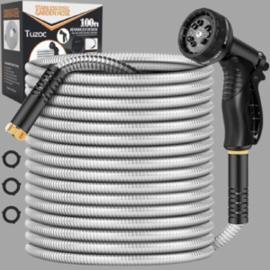 Garden Hose Metal 100FT, Stainless Steel Heavy Duty Water Hose With 10 Function Nozzle, No-Kink, Tough & Flexible, Sturdy and Lightweight, Rust Proof for Yard, Outdoor, RV
