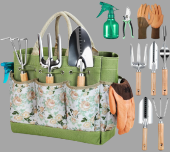 Gardening Tools 9-Piece Heavy Duty Gardening Hand Tools with Fashion and Durable Garden Tools Organizer Handbag,Rust-Proof Garden Tool Set, Ideal Gardening Gifts for Women