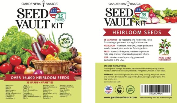Survival Vegetable Seeds Garden Kit Over 16,000 Seeds Non-GMO and Heirloom, Great for Emergency Bugout Survival Gear 35 Varieties Seeds for Planting Vegetables 35 Free Plant Markers Gardeners Basics - Image 2