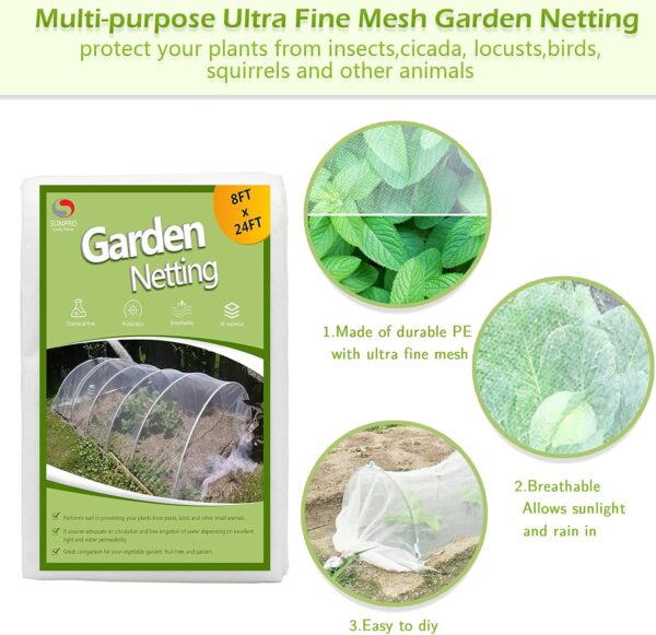 Garden Netting Pest Barrier, Plant Covers 8x24Ft Mesh Mosquito Net Bird Netting for Garden Protection, Plant Netting for Raised Garden Beds Row Cover - Image 3