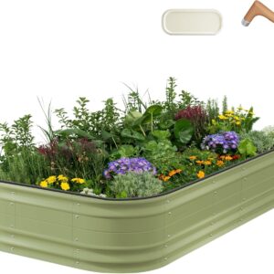 Vego garden 17" Tall 10 in 1 Novel Modular Raised Garden Bed Kit, Metal Planter Box for Vegetables Flowers Herbs, Included 2 in 1 Wrench & Magnetic Plant Tags, Olive Green