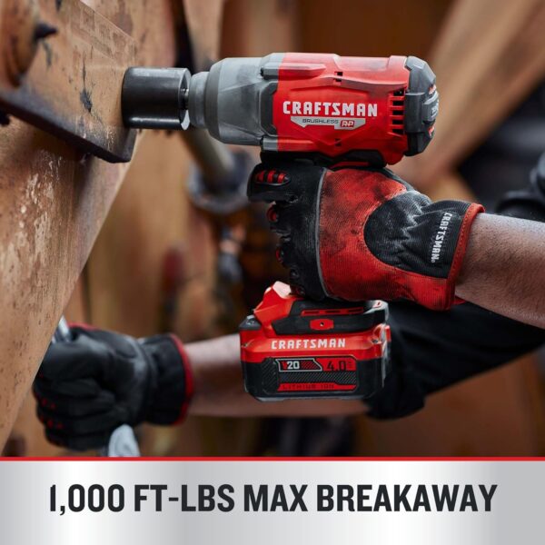 CRAFTSMAN V20 RP Impact Wrench, Cordless, Brushless, High Torque, 1/2 Inch, 4Ah Battery and Charger Included (CMCF940M1) - Image 3