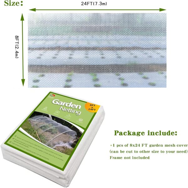 Garden Netting Pest Barrier, Plant Covers 8x24Ft Mesh Mosquito Net Bird Netting for Garden Protection, Plant Netting for Raised Garden Beds Row Cover - Image 4