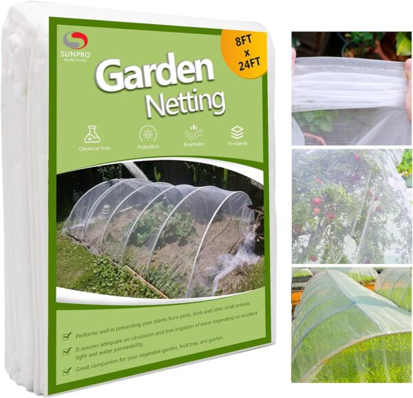 Garden Netting Pest Barrier, Plant Covers 8x24Ft Mesh Mosquito Net Bird Netting for Garden Protection, Plant Netting for Raised Garden Beds Row Cover