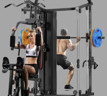 SunHome Multifunction Home Gym System Workout Station,Smith Machine with 138LB Weight Stack, Leg Press, LAT Station for Full Body Training