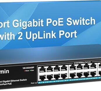 VIMIN 24-Port Gigabit PoE Switch with 2 Uplink Ports, 320W Power, Unmanaged Rackmount 26-Port Ethernet Switch