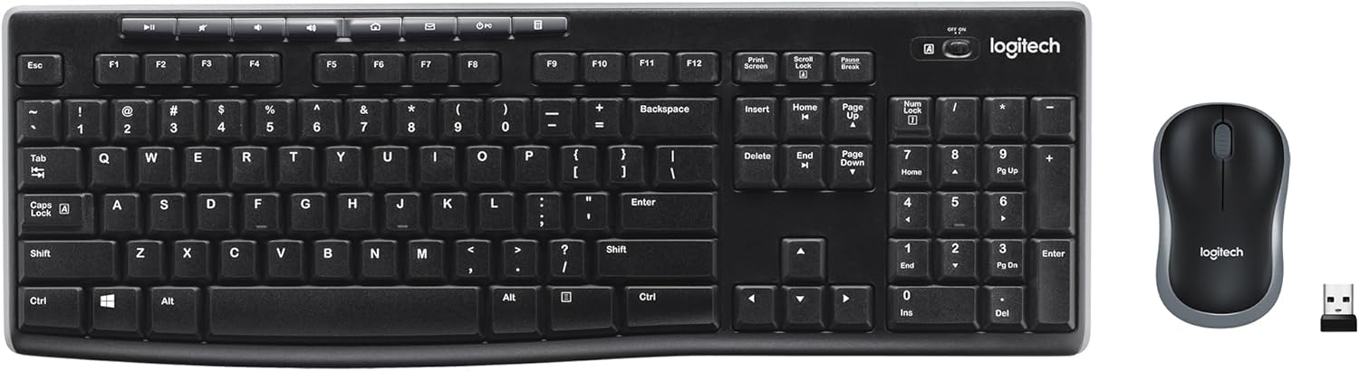 Logitech MK270 Wireless Keyboard and Mouse Combo – 2.4 GHz Wireless Keyboard & Compact Mouse for Windows, 8 Multimedia Keys & 2-Year Battery Life (Black)