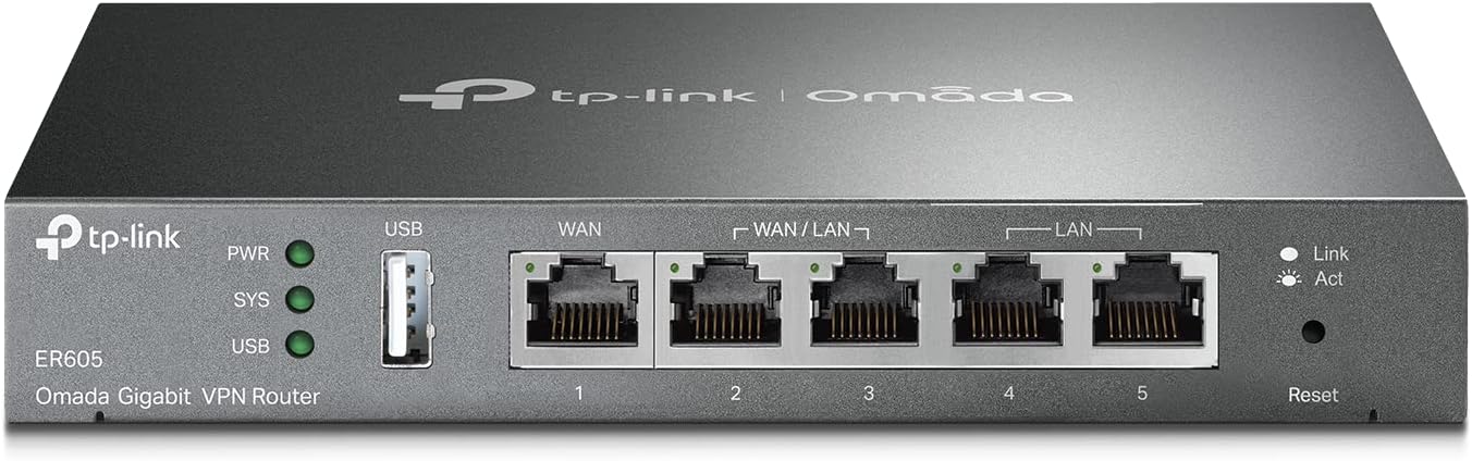 TP-Link ER605 V2 Wired Gigabit VPN Router – Multi-WAN (Up to 3 WAN + USB WAN), Omada SDN, Load Balancing, SPI Firewall, SMB Network Router