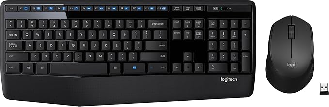 Logitech MK345 Wireless Keyboard and Mouse Combo with Palm Rest – 2.4 GHz USB Receiver, Comfortable Full-Size Keyboard & Ergonomic Mouse for PC & Laptop (Black)