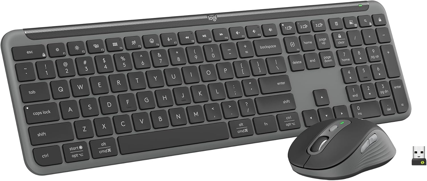 Logitech MK955 Signature Slim Wireless Keyboard and Mouse Combo – Quiet Typing & Clicking, Multi-Device Switching, Bluetooth, Multi-OS Compatibility for Windows & Mac (Designed for Larger Hands)