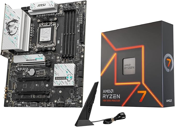 AMD Ryzen 7 7700X CPU + MSI B850 Gaming Plus WiFi ATX Motherboard Combo (AM5, DDR5, PCIe 5.0, M.2 Gen5, Wi-Fi 7, 5G LAN)