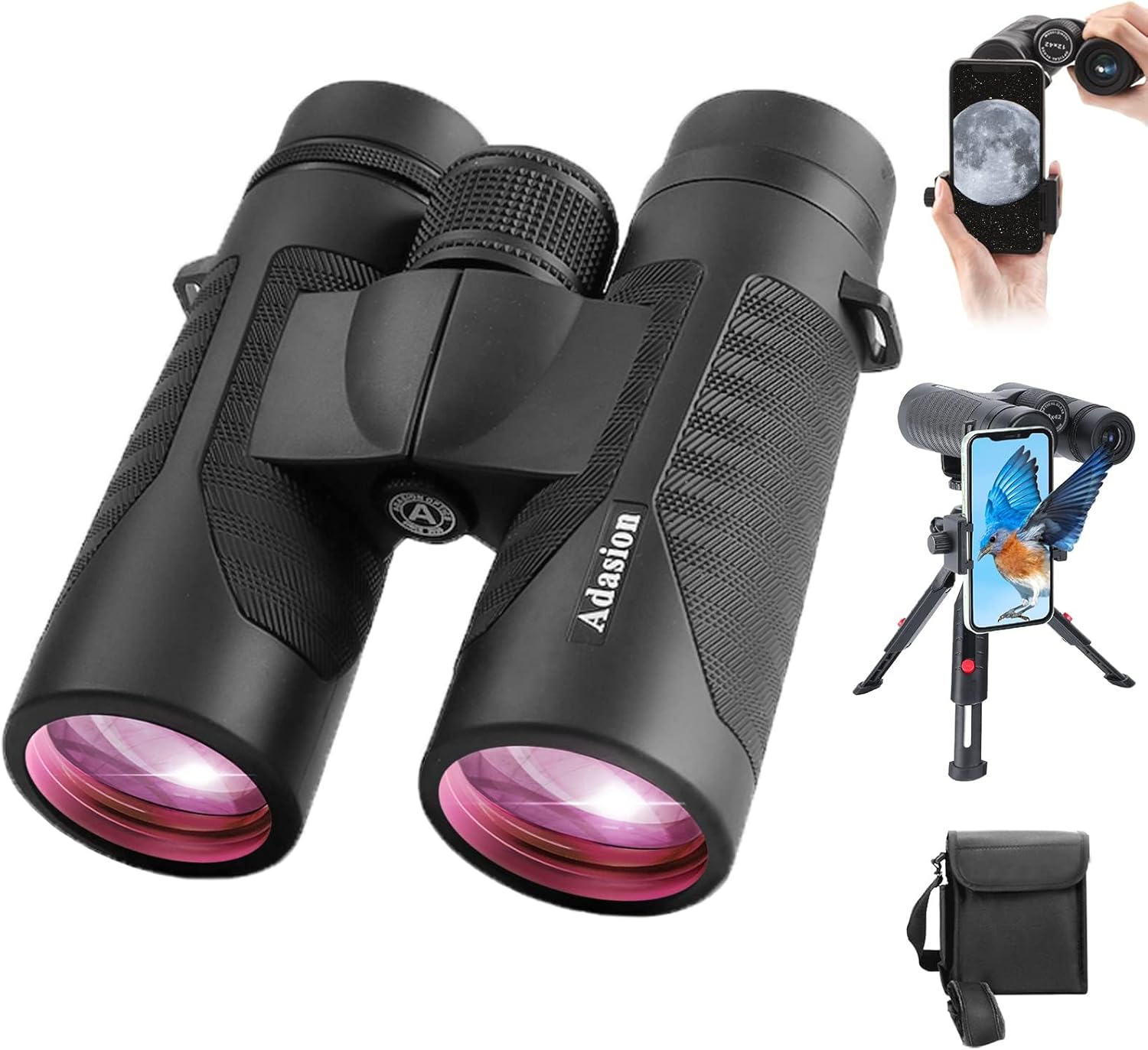 12x42 HD Binoculars for Adults – High Powered with Phone Adapter & Tripod, Super Bright BAK4 Prism Waterproof Binoculars for Bird Watching, Hunting, Hiking & Travel