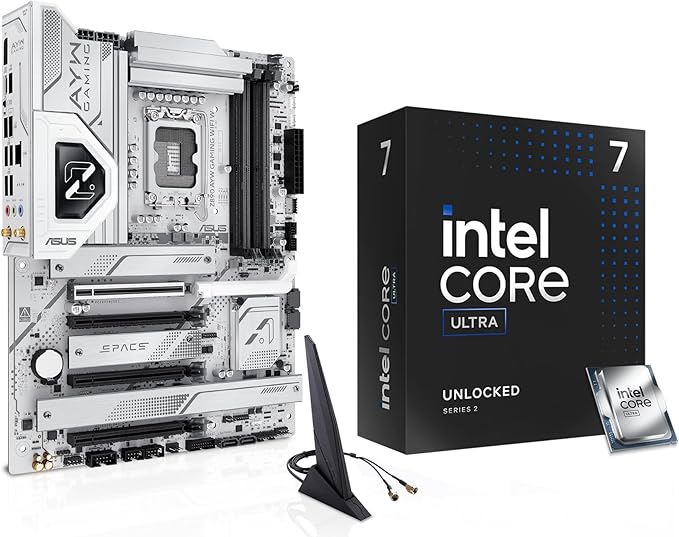 Intel Core Ultra 7 265K 20-Core CPU + ASUS Z890 AYW Gaming WiFi ATX Motherboard Combo (LGA 1851, Unlocked, High-Performance Gaming Bundle)