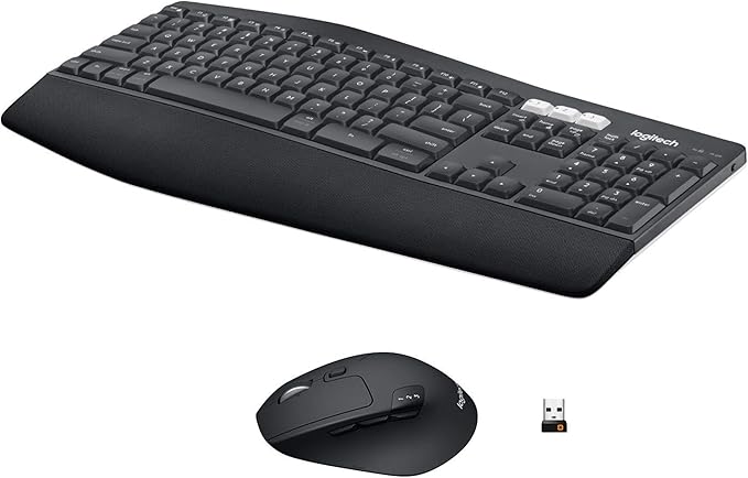 Logitech MK850 Performance Wireless Keyboard and Mouse Combo – Bluetooth & 2.4 GHz USB Receiver, Full-Size Ergonomic Keyboard with Cushioned Palm Rest, Multi-Device Support for Windows, macOS & ChromeOS (Graphite)