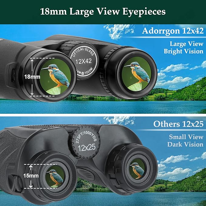 Adorrgon 12x42 HD Binoculars for Adults with Phone Adapter & Tripod – High Powered Large View Binoculars with Clear Low Light Vision for Bird Watching, Travel & Cruises - Image 2