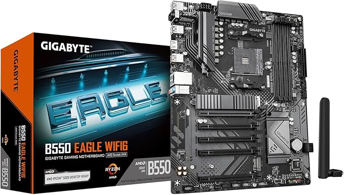 GIGABYTE B550 Eagle WIFI6 AMD AM4 ATX Motherboard, Ryzen 5000/4000/3000 Support, DDR4, PCIe 4.0, 2× M.2, USB-C, WiFi 6, RGB Fusion