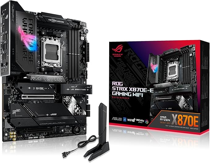 ASUS ROG Strix X870E-E Gaming WiFi AM5 ATX Motherboard – 18+2+2 Power Stages, WiFi 7, PCIe 5.0, 5× M.2, USB4, DDR5 AEMP, AI Overclocking & Networking