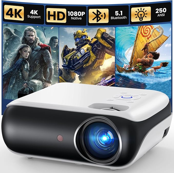 HAPPRUN Native 1080P Bluetooth Mini Projector – Full HD Portable Outdoor Movie Projector with Built-in Speaker, Bluetooth & Wi-Fi, Compatible with Smartphone, HDMI, USB, AV, Fire Stick & PS5 for Home & Outdoor Use